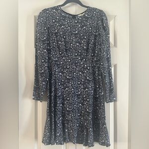Boden Dress Women’s Size 2R Black White Floral Long Sleeve Keyhole Back NWT
